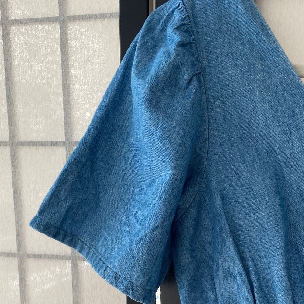 NWT Old Navy Waist Defined Puff Sleeve Denim Blue Jumpsuit Size Small - Picture 8 of 8